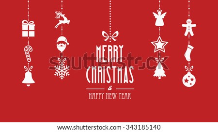 Merry Christmas Decoration Elements Hanging Red Background Stock Vector Illustration 343185140