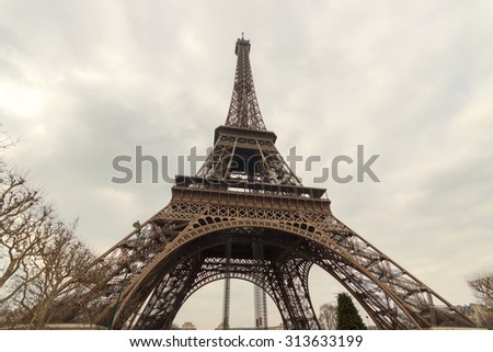 The Eiffel tower, Paris, wide angle view from ground