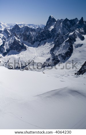 View of Mont Blanc mountain range from Aiguille Du Midi in Chamonix - portrait orientation