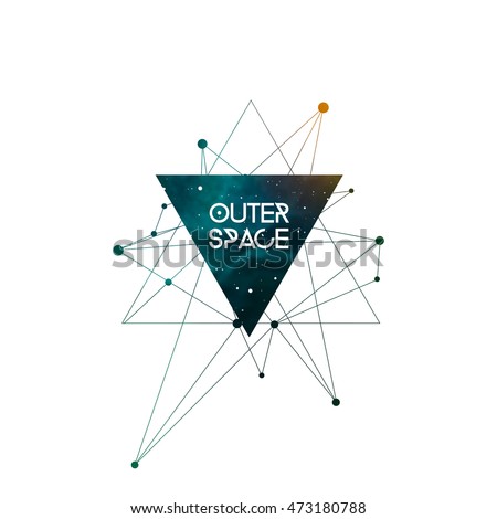 Outer Space scientific design template with copy space. Hipster triangles and molecule structure with space texture. Vector design for music albums, posters, flyers, web design and mobile application.