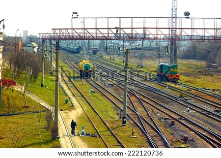 KHMELNYTSKY, UKRAINE - MARCH 23, 2014: Infrastructure near a railway station. Khmelnytsky is one of the regional centers in Central and Western Ukraine and an important railway junction