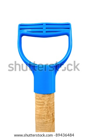 Fragment of handgrip of garden instrument with plastic handle isolated on white background