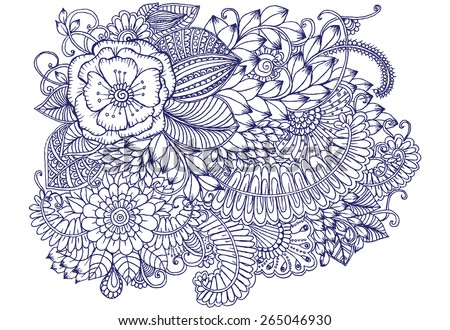 Floral Pattern. Bouquet Of Flowers. Zentangle Drawing Stock Vector ...