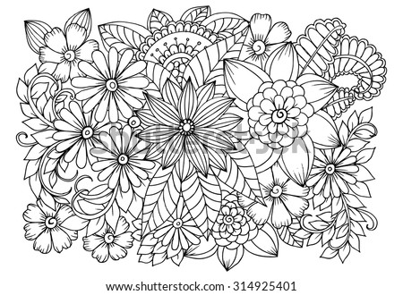 Doodle flowers for coloring page