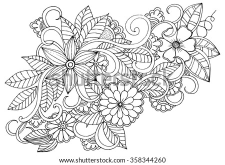 Doodle Floral Pattern In Black And White Page For Coloring Book Very Interesting
