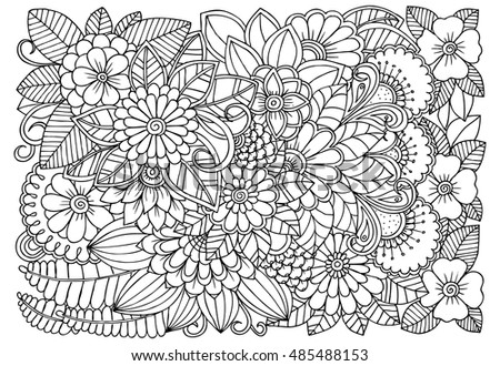 Vector Coloring Page Of Floral Pattern Doodle Flowers For Adult Anti Stress Book