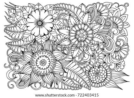Black And White Flower Pattern For Adult Coloring Book Doodle Floral Drawing Art Therapy