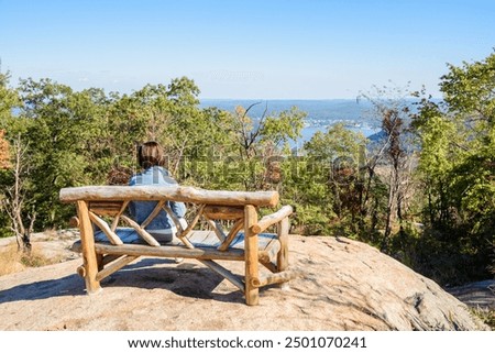 Similar – Image, Stock Photo Lonely woman admiring autumn landscape of lake and mountains