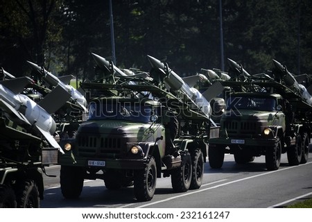 Belgrade, Serbia - October 12, 2014: Serbian army special force combat vehicles on street of Belgrade, preparations for a military parade in Belgrade on October 12, 2014 in Belgrade, Serbia.