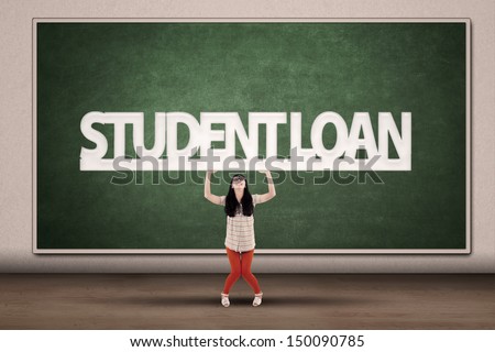 Young asian college student hold a sign of student loan