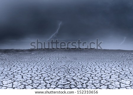 Background of stormy weather with thunder and dry ground