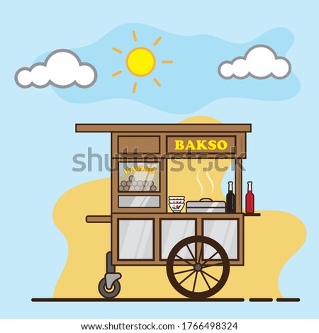 Bakso street food cart vector; Indonesian most popular street food
