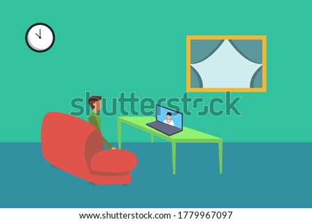 Health vector concept: man doing online consultation with a doctor from home using a laptop