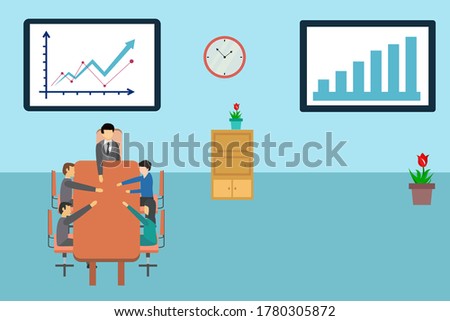 Business team vector concept: Successful business team holding a meeting in a conference room
