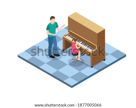 Piano music lesson isometric 3d vector concept for banner, website, illustration, landing page, flyer, etc.