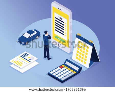 Paying vehicle tax online 3D isometric vector concept for banner, website, illustration, landing page, flyer, etc