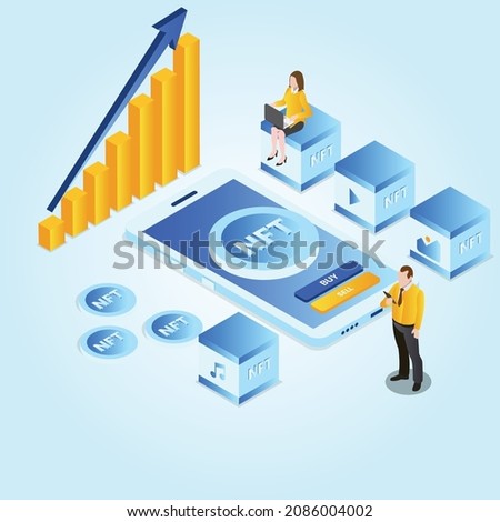 NFT trading isometric 3d vector concept for banner, website, illustration, landing page, flyer, etc.