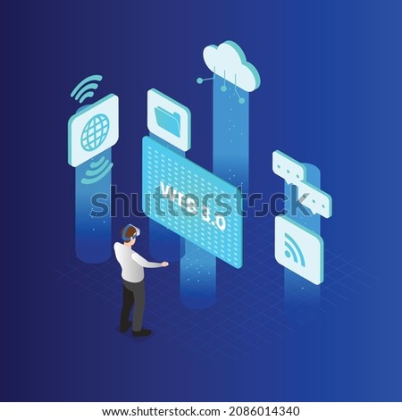 Businessman with web 3 technology isometric 3d vector concept for banner, website, illustration, landing page, flyer, etc.