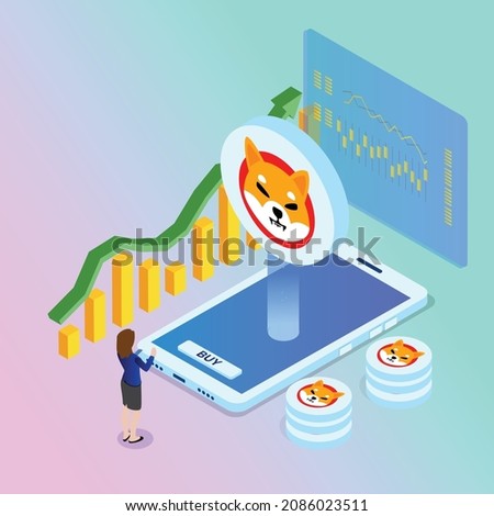 Trading alt coin - shiba inu isometric 3d vector concept for banner, website, illustration, landing page, flyer, etc.