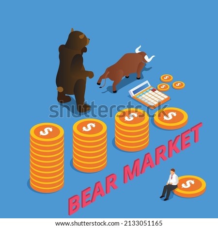 Bear beat bull in a bearish market trend isometric 3d vector concept for banner, website, illustration, landing page, flyer, etc.