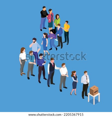 voters queue casting ballots 3d isometric vector illustration concept for banner, website, landing page, ads, flyer template