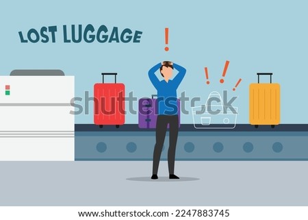 Upset Passenger Lose Suitcase 2d vector illustration concept for banner, website, illustration, landing page, flyer, etc