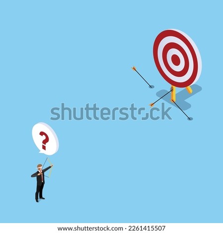 Blindfolded businessman missing the target shooting arrow 3d isometric vector illustration concept for banner, website, landing page, ads, flyer template