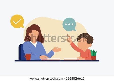 Male student asking to his mother or teacher 2d vector illustration concept for banner, website, illustration, landing page, flyer, etc.