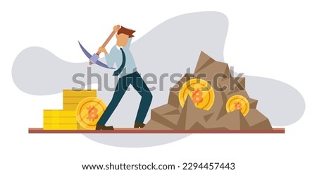 Mining cryptocurrency - Bitcoin 2d vector illustration concept for banner, website, illustration, landing page, flyer, etc