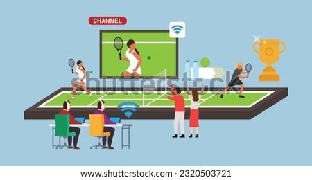 Live streaming tennis game 2d vector illustration concept for banner, website, illustration, landing page, flyer, etc.