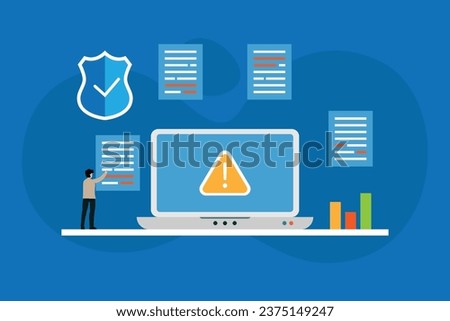 Man with laptop computer server protection security 2d vector illustration concept for banner, website, landing page, flyer, etc