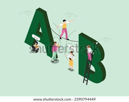 Businessman takes a rope walk from point A to B isometric 3d vector illustration concept