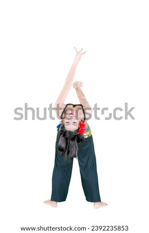 Similar – Image, Stock Photo Graceful Arab woman doing Anjaneyasana pose on pier