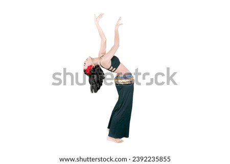 Similar – Image, Stock Photo Graceful Arab woman doing Anjaneyasana pose on pier