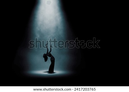Image, Stock Photo Graceful Arab woman doing Anjaneyasana pose on pier