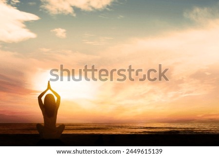 Similar – Image, Stock Photo Silhouette of anonymous traveler enjoying sunset on seashore