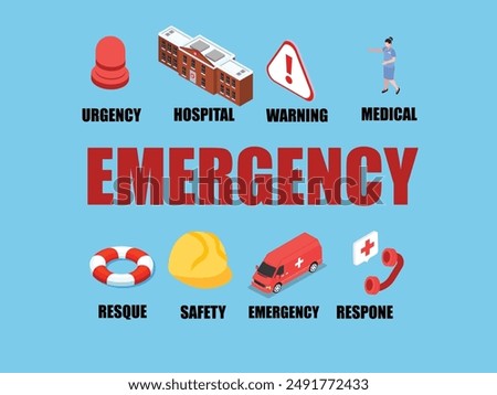 3D Isometric Flat Vector Illustration of Emergency Concept, Urgency, Warning, Rescue