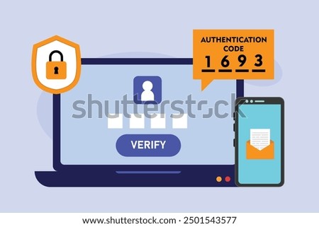 Two step authentication in control system for personal account and banking 2d flat vector illustration