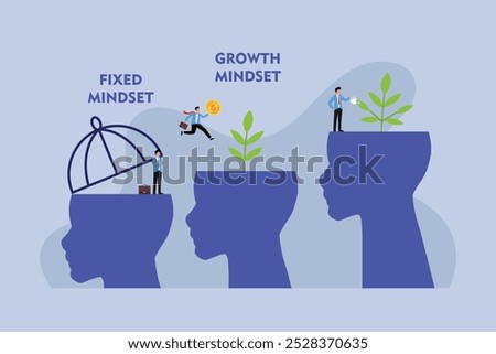 Fixed vs Growth Mindset Illustration with Plant Metaphor 2d flat vector illustration