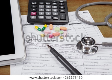 Closeup of personal application form to claim health insurance