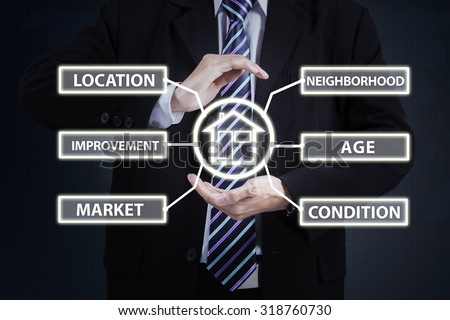 Image of businessperson hands giving protection or insurance symbol of property value