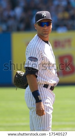 NEW YORK: AUGUST 17 - Derek Jeter stares at the camera at a game at Yankee Stadium on August 17, 2008.
