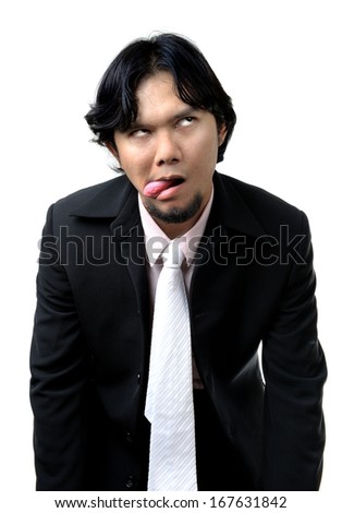 ugly face of asian businessman with beard