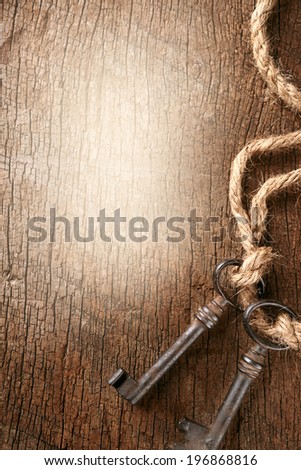 background, vintage keys on wooden desk
