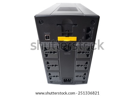 black UPS (Uninterruptible Power Supply) on white background