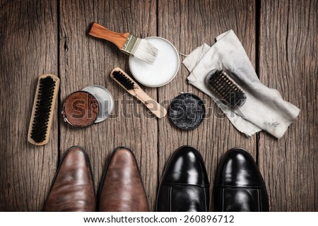 leather boots with shoe maintenance set