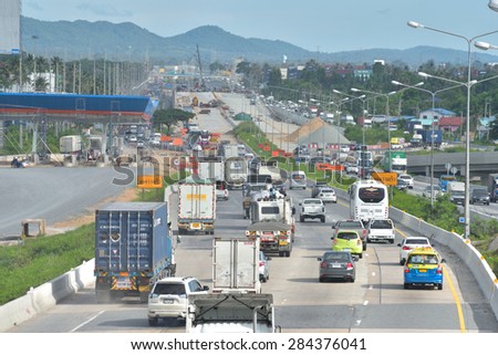 CHONBURI, THAILAND - MAY 21, 2015: Heavy traffic on the highway.