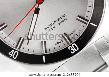 closeup automatic men watch with swiss made label