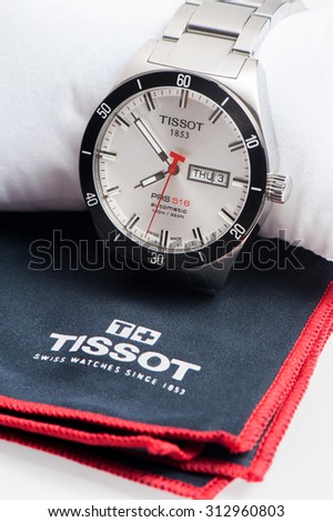 BANGKOK, THAILAND - SEPTEMBER 03, 2015: The Tissot PRS 516 Automatic watch. Tissot is a luxury Swiss watchmaking company founded in Switzerland.