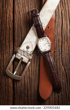 vintage style of luxury men watch with stainless case and leather strap